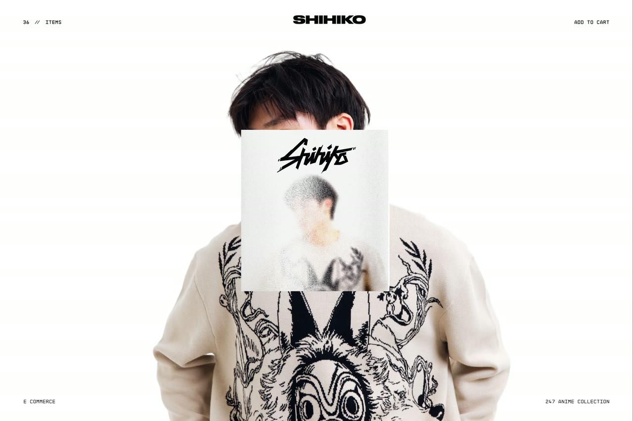 La home de la tienda: dos modelos con hoodies de la colección flanquean el logotipo de Shihiko y la ruleta de descuentos 'Tap to drop'.